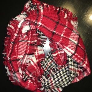 Reversible red, black & white plaid infinity scarf